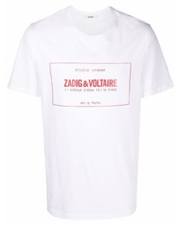 weißes und rotes bedrucktes T-Shirt mit einem Rundhalsausschnitt von Zadig & Voltaire