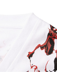 weißes und rotes bedrucktes T-Shirt mit einem V-Ausschnitt von Alexander McQueen