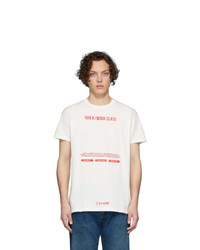 weißes und rotes besticktes T-Shirt mit einem Rundhalsausschnitt