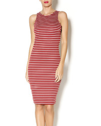 weißes und rotes horizontal gestreiftes figurbetontes Kleid