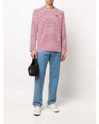 weißes und rotes horizontal gestreiftes Langarmshirt von Comme Des Garcons Play