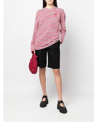 weißes und rotes horizontal gestreiftes Langarmshirt von Comme Des Garcons Play