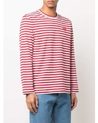 weißes und rotes horizontal gestreiftes Langarmshirt von Comme Des Garcons Play