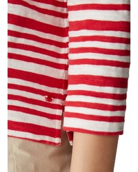 weißes und rotes horizontal gestreiftes Langarmshirt von Marc O'Polo