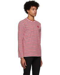 weißes und rotes horizontal gestreiftes Langarmshirt von Comme Des Garcons Play