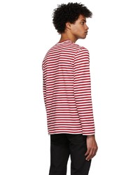 weißes und rotes horizontal gestreiftes Langarmshirt von Comme Des Garcons Play