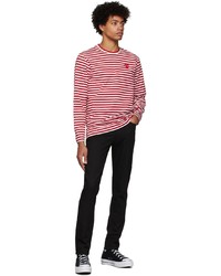 weißes und rotes horizontal gestreiftes Langarmshirt von Comme Des Garcons Play