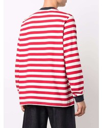 weißes und rotes horizontal gestreiftes Langarmshirt von Sunnei