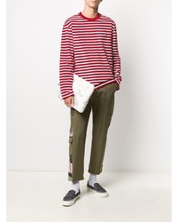 weißes und rotes horizontal gestreiftes Langarmshirt von MAISON KITSUNÉ