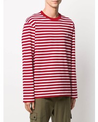 weißes und rotes horizontal gestreiftes Langarmshirt von MAISON KITSUNÉ