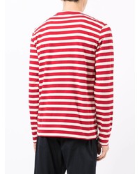 weißes und rotes horizontal gestreiftes Langarmshirt von YMC