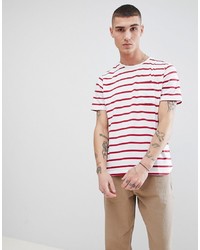weißes und rotes horizontal gestreiftes T-Shirt mit einem Rundhalsausschnitt von Another Influence