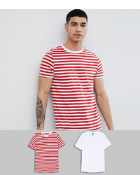 weißes und rotes horizontal gestreiftes T-Shirt mit einem Rundhalsausschnitt von ASOS DESIGN