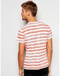 weißes und rotes horizontal gestreiftes T-Shirt mit einem Rundhalsausschnitt von Pepe Jeans