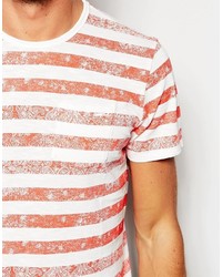 weißes und rotes horizontal gestreiftes T-Shirt mit einem Rundhalsausschnitt von Pepe Jeans