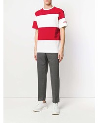 weißes und rotes horizontal gestreiftes T-Shirt mit einem Rundhalsausschnitt von Calvin Klein 205W39nyc