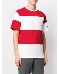 weißes und rotes horizontal gestreiftes T-Shirt mit einem Rundhalsausschnitt von Calvin Klein 205W39nyc