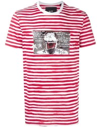 weißes und rotes horizontal gestreiftes T-Shirt mit einem Rundhalsausschnitt von Blood Brother