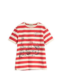 weißes und rotes horizontal gestreiftes T-Shirt mit einem Rundhalsausschnitt von Burberry