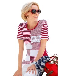 weißes und rotes horizontal gestreiftes T-Shirt mit einem Rundhalsausschnitt von COLLECTION L.