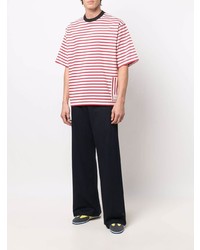 weißes und rotes horizontal gestreiftes T-Shirt mit einem Rundhalsausschnitt von Marni