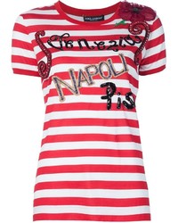 weißes und rotes horizontal gestreiftes T-Shirt mit einem Rundhalsausschnitt von Dolce & Gabbana