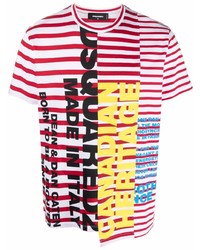 weißes und rotes horizontal gestreiftes T-Shirt mit einem Rundhalsausschnitt von DSQUARED2