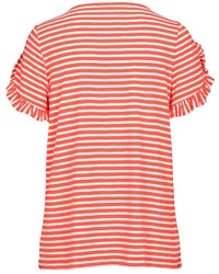 weißes und rotes horizontal gestreiftes T-Shirt mit einem Rundhalsausschnitt von IN LINEA