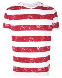 weißes und rotes horizontal gestreiftes T-Shirt mit einem Rundhalsausschnitt von Kent & Curwen