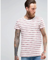 weißes und rotes horizontal gestreiftes T-Shirt mit einem Rundhalsausschnitt von Lee
