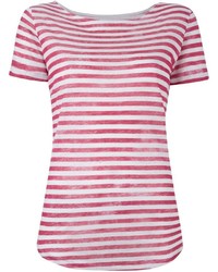 weißes und rotes horizontal gestreiftes T-Shirt mit einem Rundhalsausschnitt von Majestic Filatures
