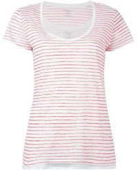 weißes und rotes horizontal gestreiftes T-Shirt mit einem Rundhalsausschnitt von Majestic Filatures