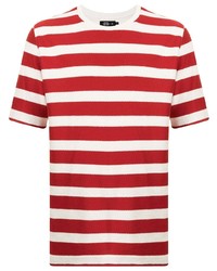 weißes und rotes horizontal gestreiftes T-Shirt mit einem Rundhalsausschnitt von Man On The Boon.