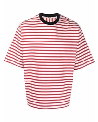weißes und rotes horizontal gestreiftes T-Shirt mit einem Rundhalsausschnitt von Marni