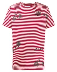 weißes und rotes horizontal gestreiftes T-Shirt mit einem Rundhalsausschnitt von Myar
