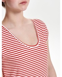 weißes und rotes horizontal gestreiftes T-Shirt mit einem Rundhalsausschnitt von Only