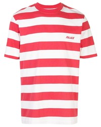 weißes und rotes horizontal gestreiftes T-Shirt mit einem Rundhalsausschnitt von Palace