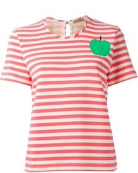 weißes und rotes horizontal gestreiftes T-Shirt mit einem Rundhalsausschnitt von Peter Jensen