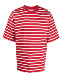 weißes und rotes horizontal gestreiftes T-Shirt mit einem Rundhalsausschnitt von Philippe Model Paris