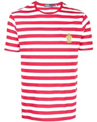 weißes und rotes horizontal gestreiftes T-Shirt mit einem Rundhalsausschnitt von Polo Ralph Lauren