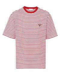 weißes und rotes horizontal gestreiftes T-Shirt mit einem Rundhalsausschnitt von Prada