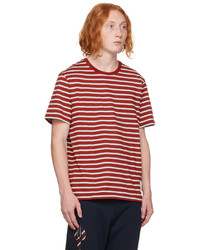 weißes und rotes horizontal gestreiftes T-Shirt mit einem Rundhalsausschnitt von Thom Browne