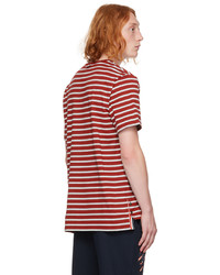 weißes und rotes horizontal gestreiftes T-Shirt mit einem Rundhalsausschnitt von Thom Browne