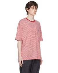 weißes und rotes horizontal gestreiftes T-Shirt mit einem Rundhalsausschnitt von Undercoverism