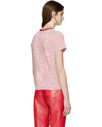weißes und rotes horizontal gestreiftes T-Shirt mit einem Rundhalsausschnitt von Marc Jacobs