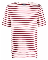 weißes und rotes horizontal gestreiftes T-Shirt mit einem Rundhalsausschnitt von Saint James