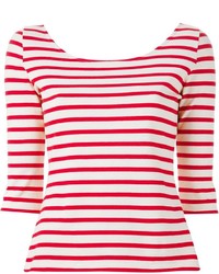 weißes und rotes horizontal gestreiftes T-Shirt mit einem Rundhalsausschnitt von Saint Laurent