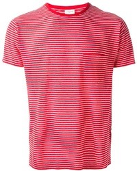 weißes und rotes horizontal gestreiftes T-Shirt mit einem Rundhalsausschnitt von Saint Laurent