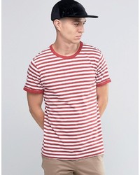 weißes und rotes horizontal gestreiftes T-Shirt mit einem Rundhalsausschnitt von Selected