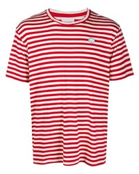 weißes und rotes horizontal gestreiftes T-Shirt mit einem Rundhalsausschnitt von Societe Anonyme
